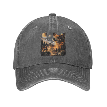 Chihuahua Moon Retro Washed Baseball Cap