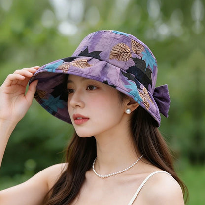 Wide Brim Bow Detail Lightweight UV Protection Bucket Hat