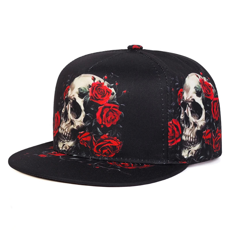 Skeleton Printed Unisex Streetwear Flat Brim Snapback Cap