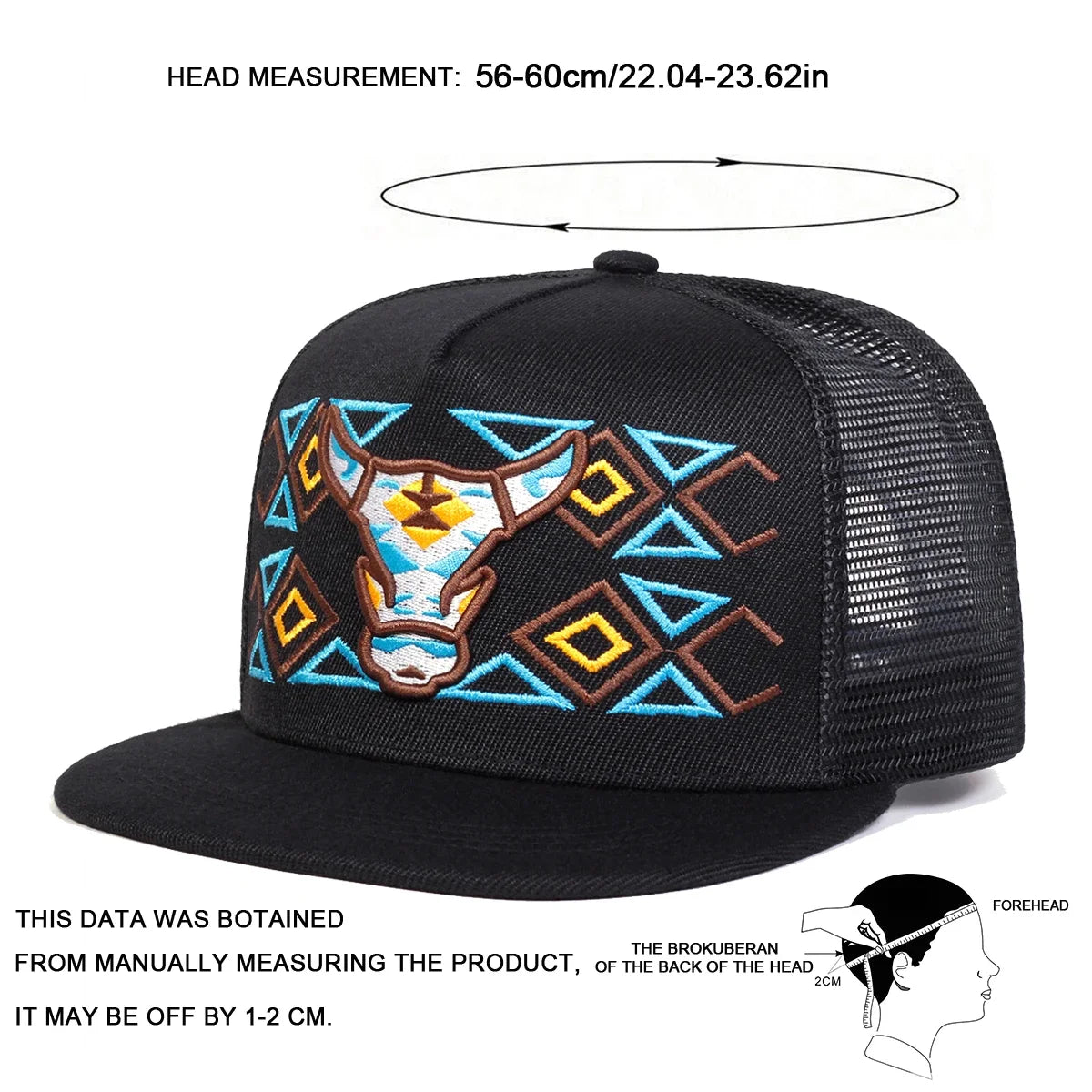 Ox Head Embroidered Unisex Mesh Hip-Hop Snapback Cap