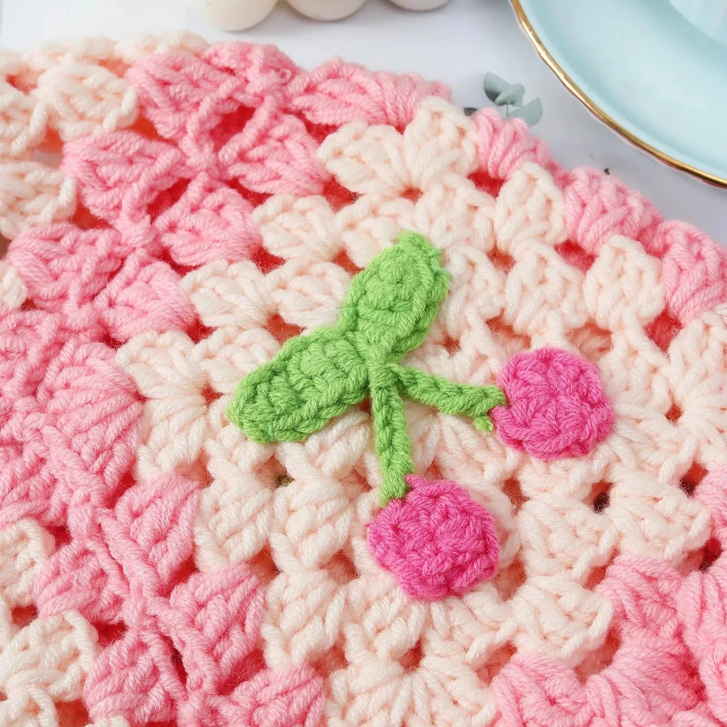 Women's Cherry Floral Crochet Bucket Hat