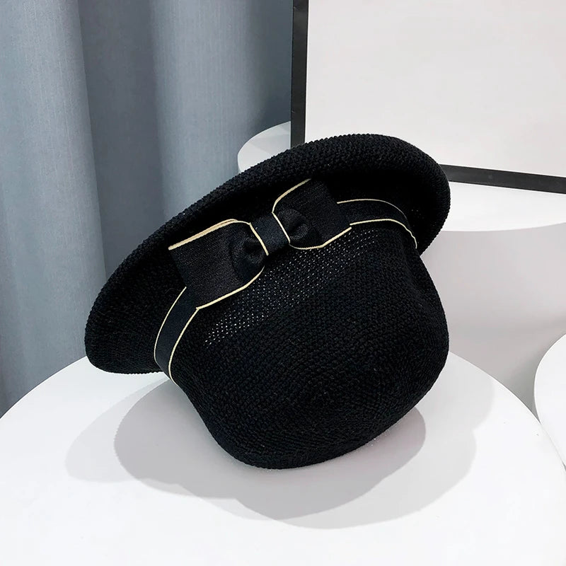 Bow Curling Hat Female Summer Bucket Hat