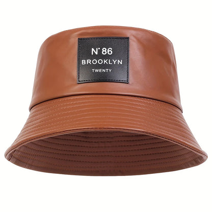 Unisex N86 Label Personality Pu Leather Bucket Hats
