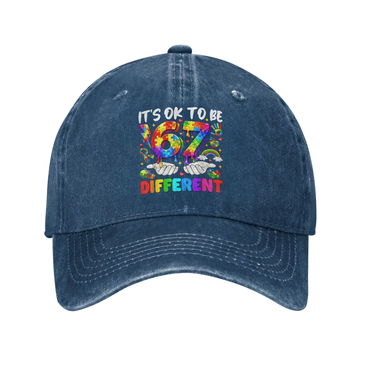 Autism Awareness 67 Six Seven Distressed Baseball Cap