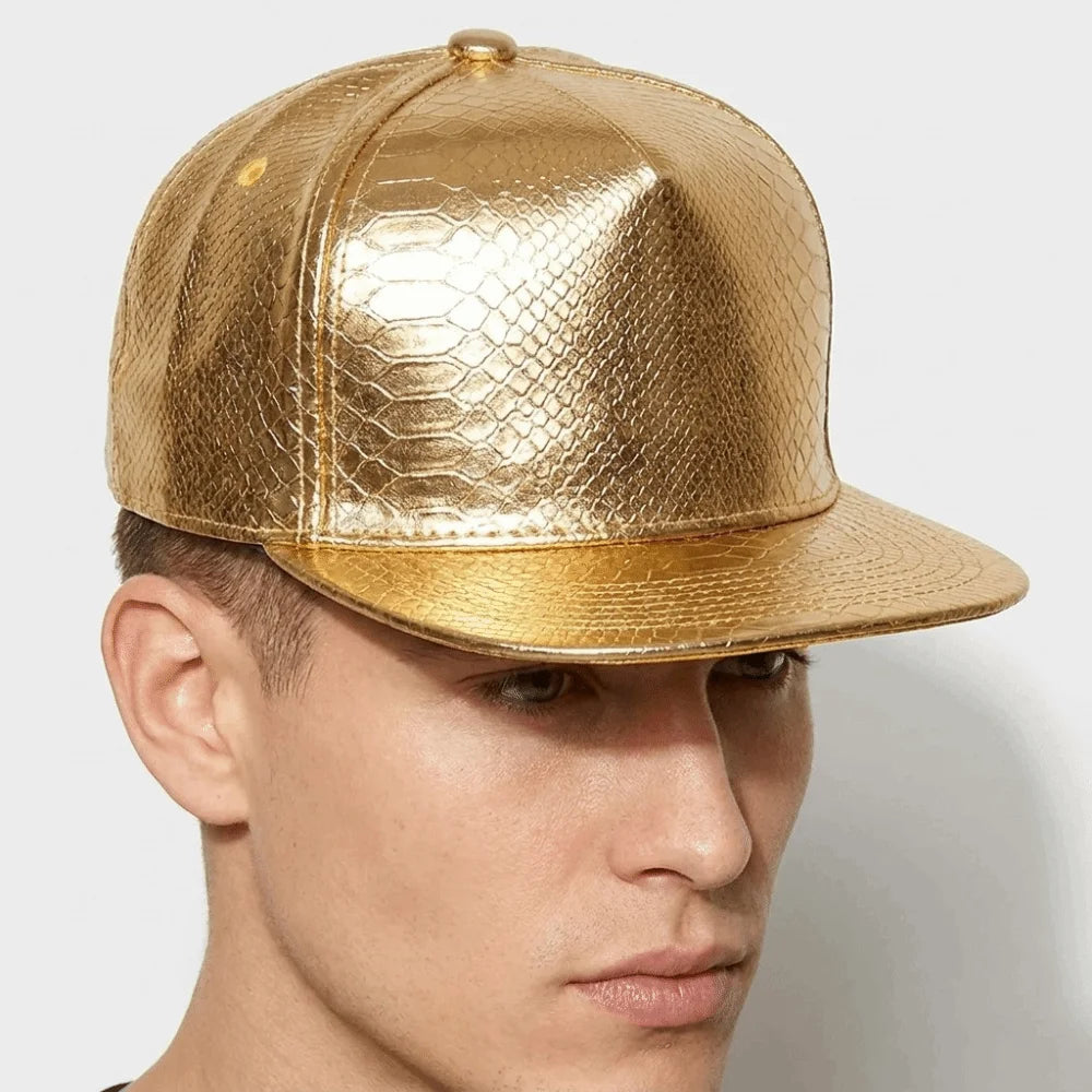 PU Leather Flat Brim Street Dance Snapback Cap