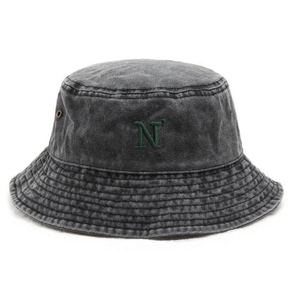 N Letter Washed Cotton Bucket Hat For Men Women
