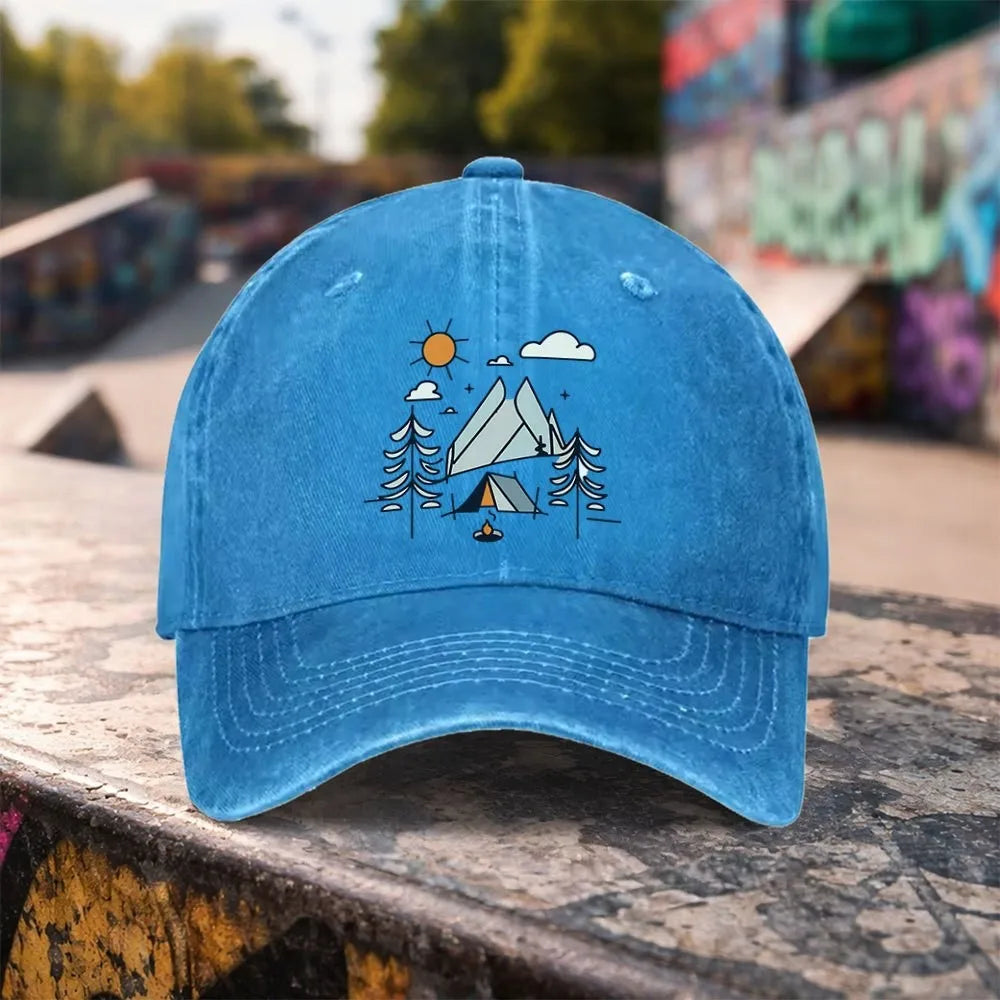 Camping Mountain Washed Baseball Cap