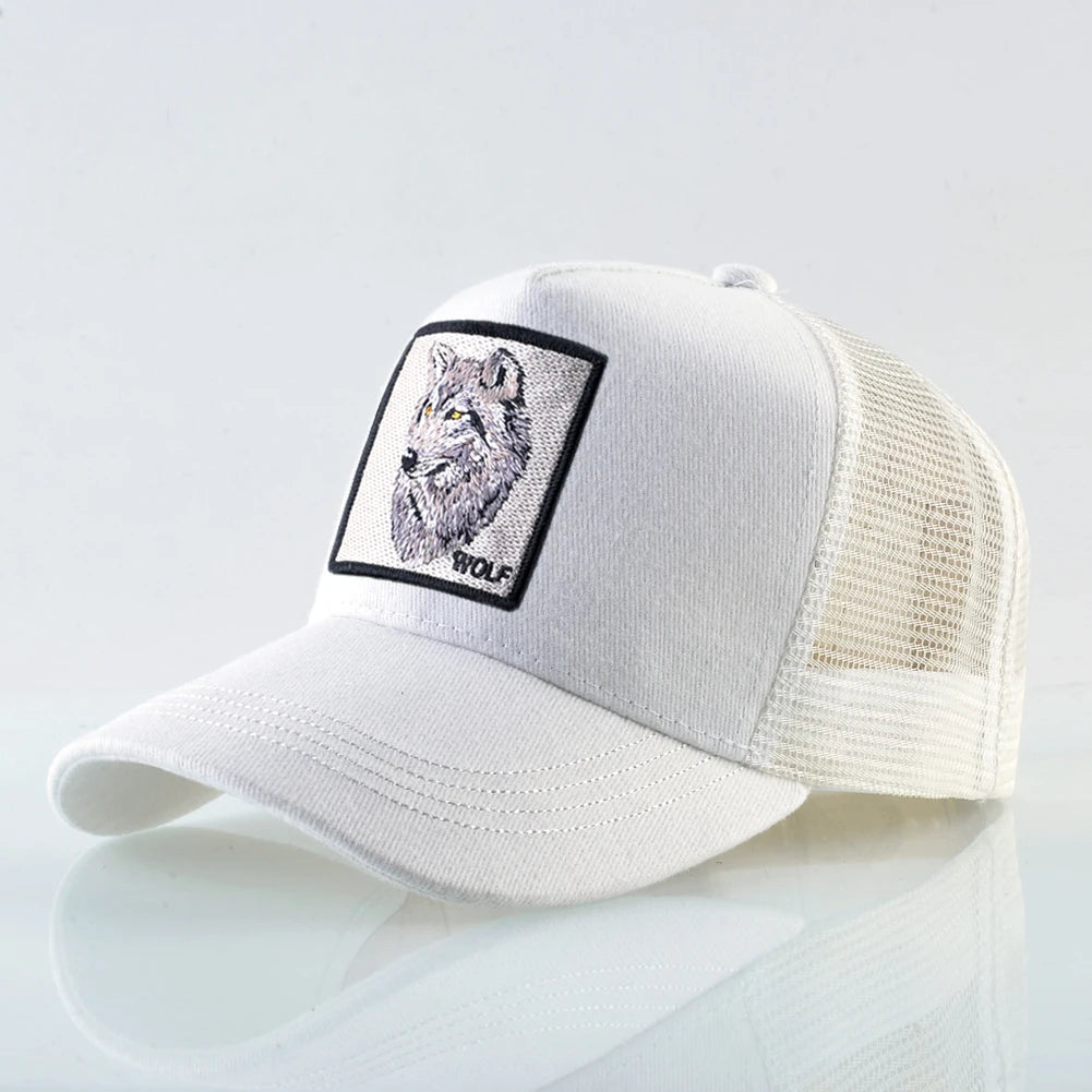 Embroidery Wolf Snapback Trucker Cap