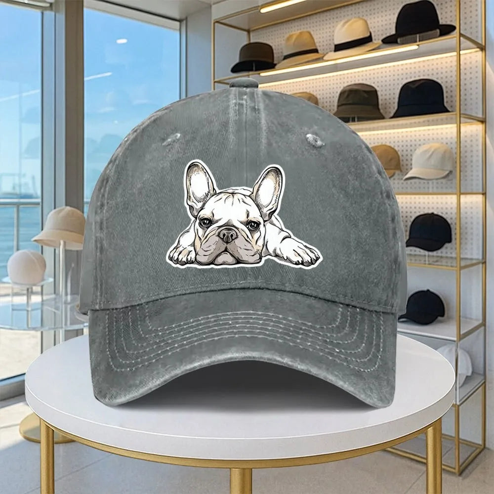 French Bulldog Washed Denim Baseball Cap