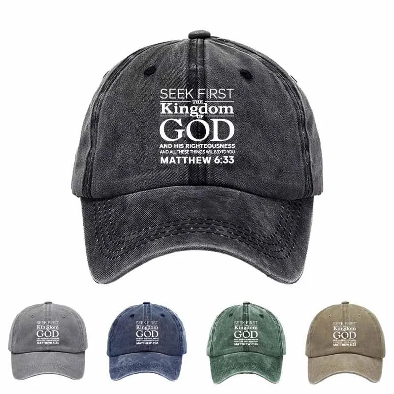 Seek First God Washed Baseball Cap