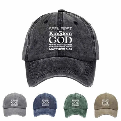 Seek First God Washed Baseball Cap