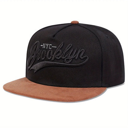 Brooklyn Embroidered Flat Brim Snapback Cap