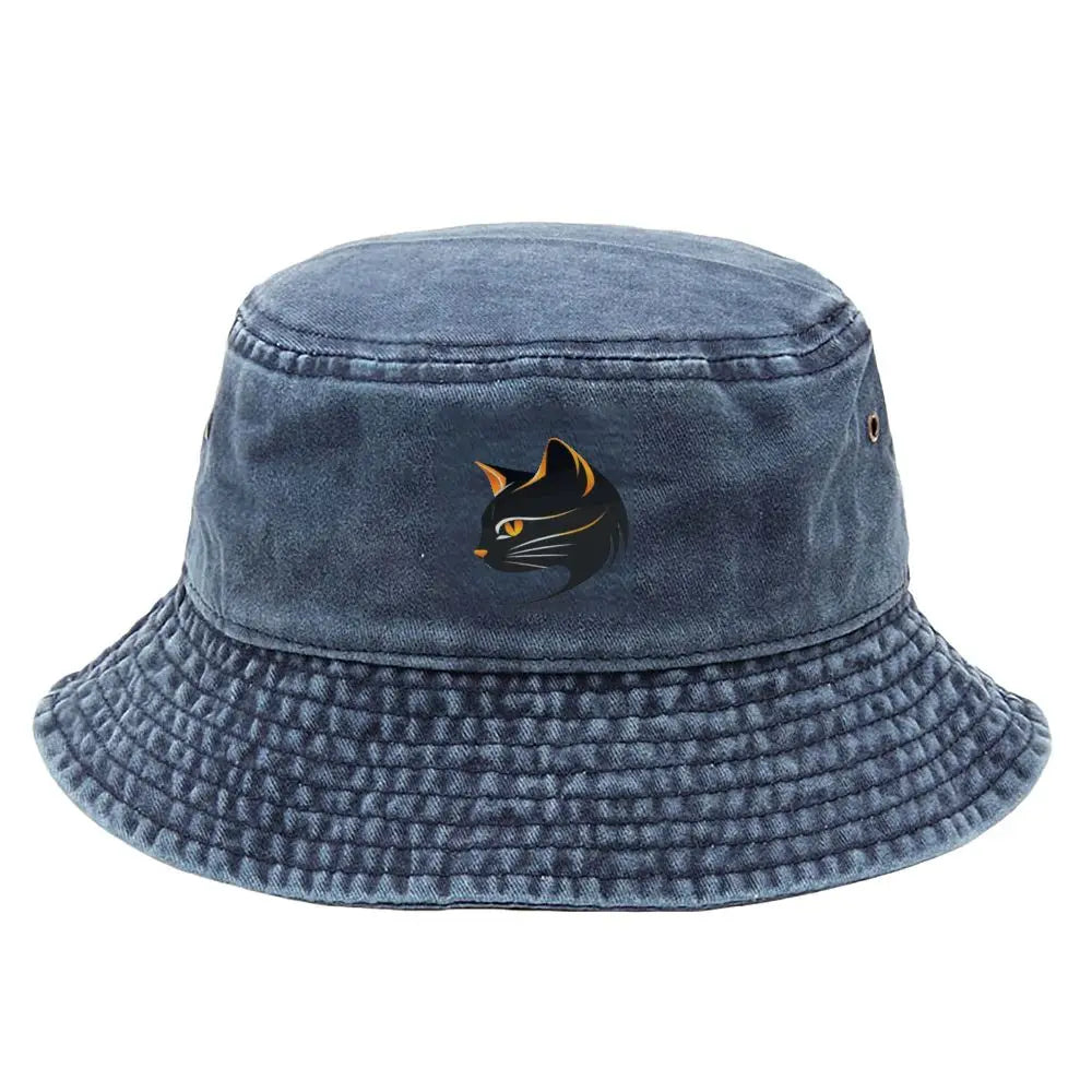 Vintage Black Cat Print Bucket Hat