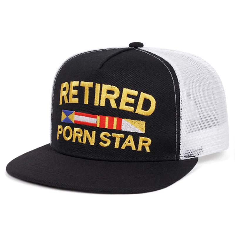 Unisex Flat Brim Letter Embroidered Mesh Snapback Cap