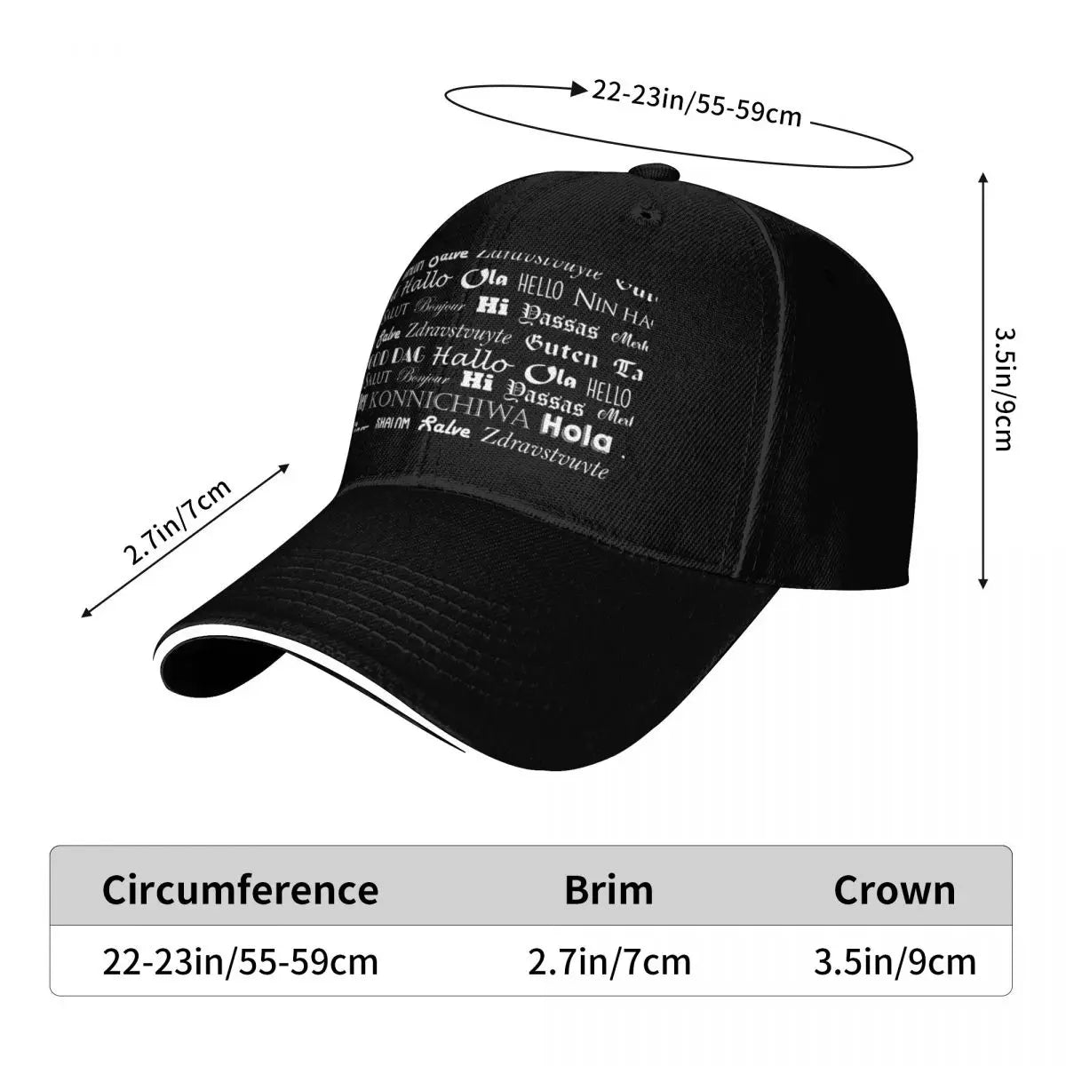 Hello Multiple Languages Cotton Twill Snapback Baseball Cap