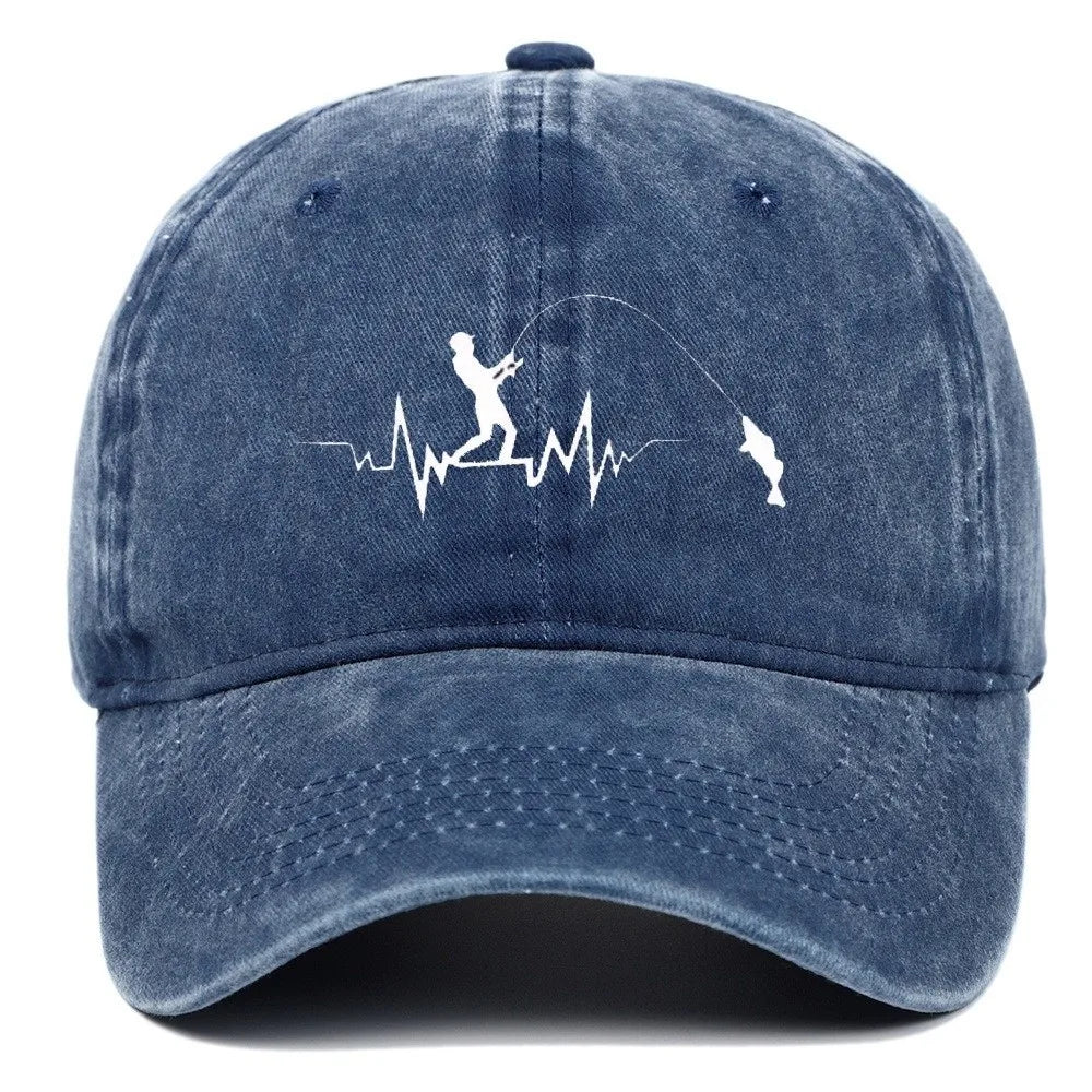Fishing Embroidered Washed Cotton Baseball Cap
