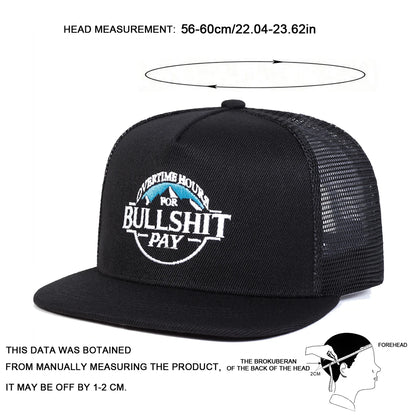 BULLSHIT PAY Embroidery Casual Snapback Cap