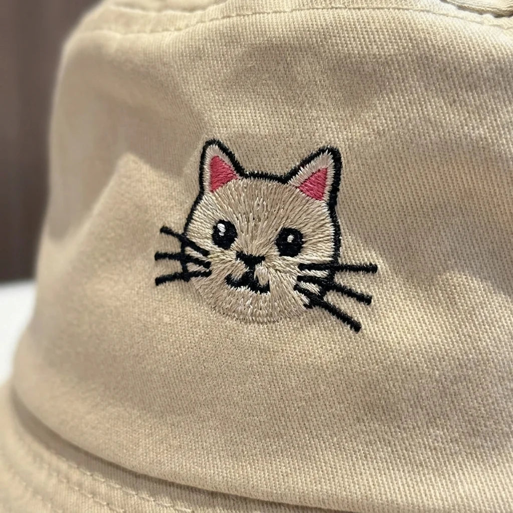 Cat Embroidery Casual Summer Bucket Hat