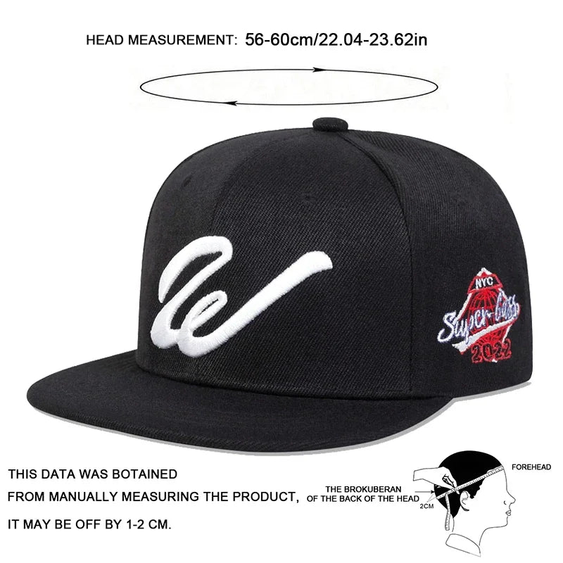 Unisex W Letter Embroidered Snapback Cap