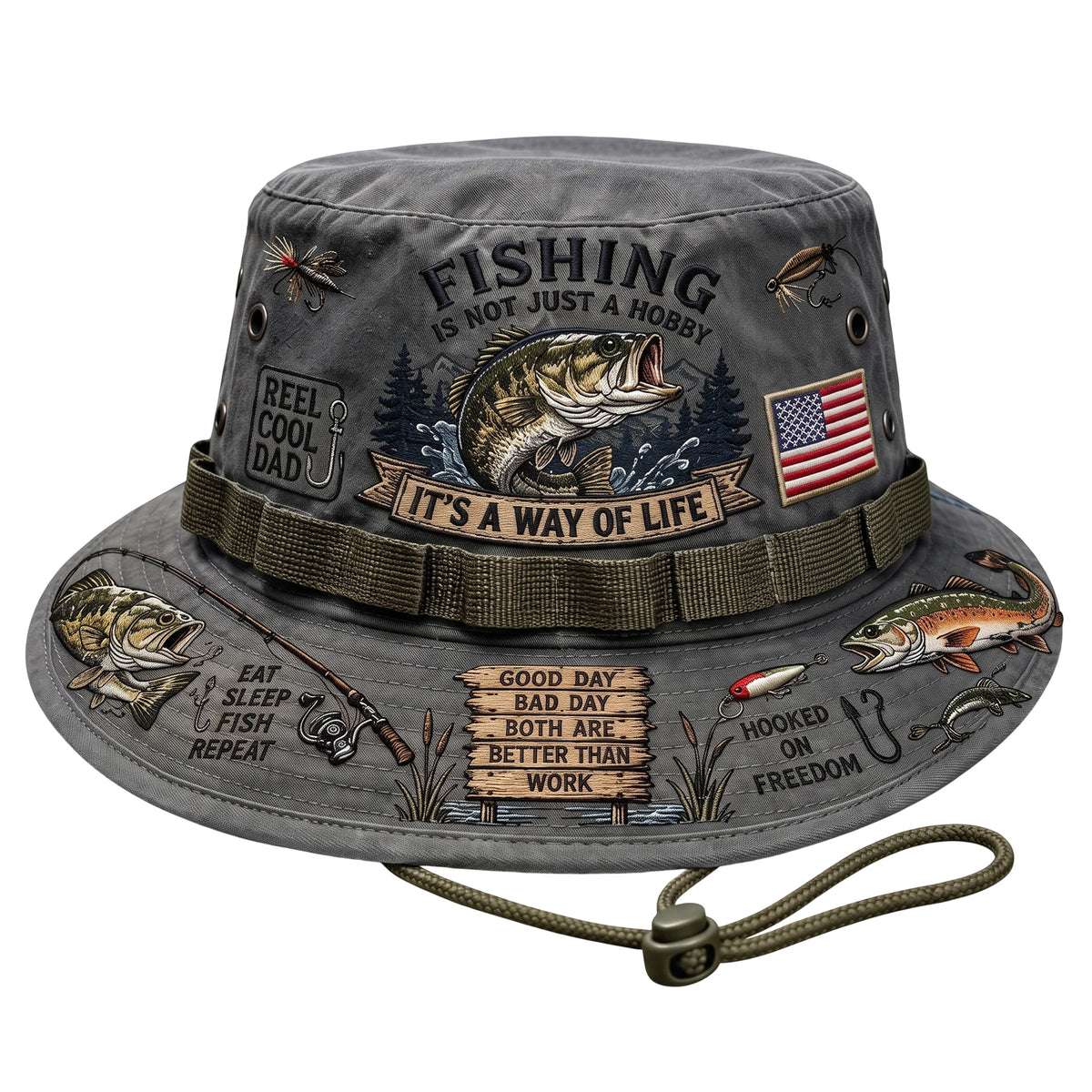 Adjustable Drawstring Wide Brim Fishing Bucket Hat