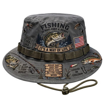 Adjustable Drawstring Wide Brim Fishing Bucket Hat