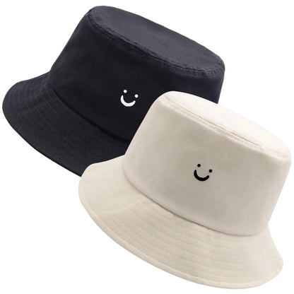 Unisex Bucket Hat Smile Face Embroidery Double Sided