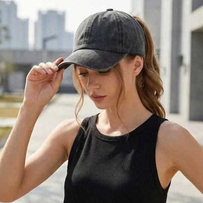 1pc Retro Washed Backless Baseball Cap For Women Summer Outdoor Sports Ponytails Stylish And Versatile Sun Hat For Daily Wear