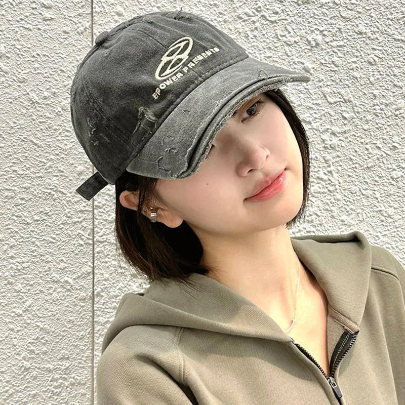 Vintage Hole Baseball Caps Man Streetwear Fashion Print Adjustable