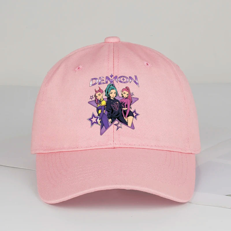 Demon Girl Group Cartoon Print Baseball Cap Men Women Y2K Streetwear Washed Cotton Adjustable Dad Hat Sun Hat