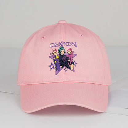 Demon Girl Group Cartoon Print Baseball Cap Men Women Y2K Streetwear Washed Cotton Adjustable Dad Hat Sun Hat