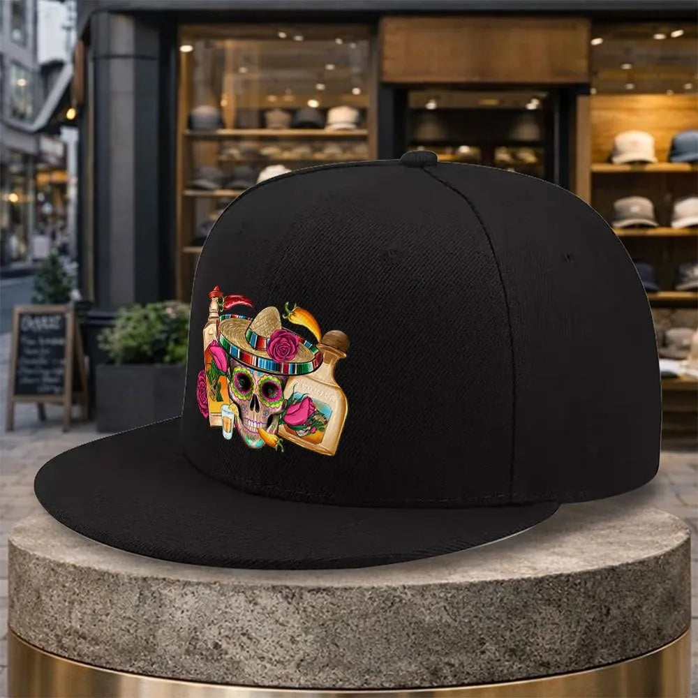Tequila Sugar Skull Sombrero Street Snapback Cap