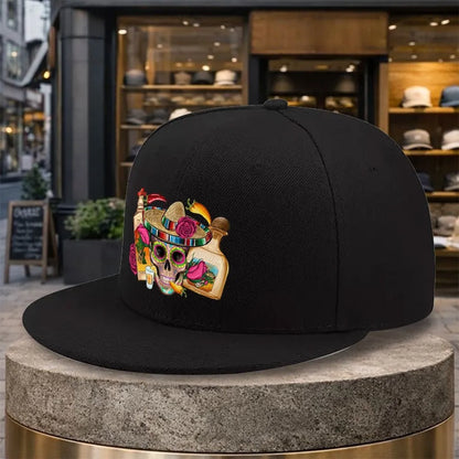 Tequila Sugar Skull Sombrero Street Snapback Cap