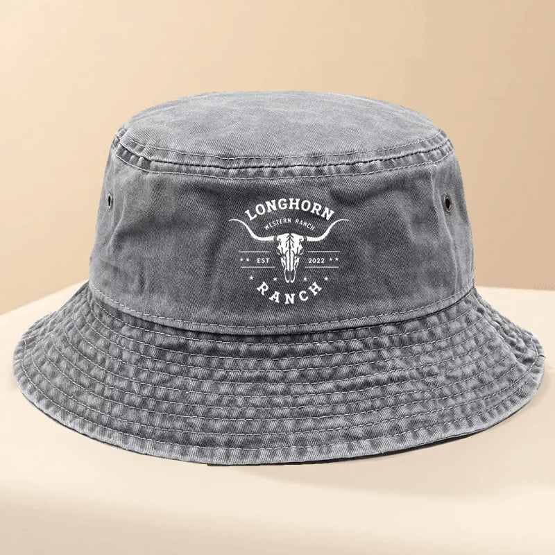 Longhorn Skull Print Vintage Bucket Hat