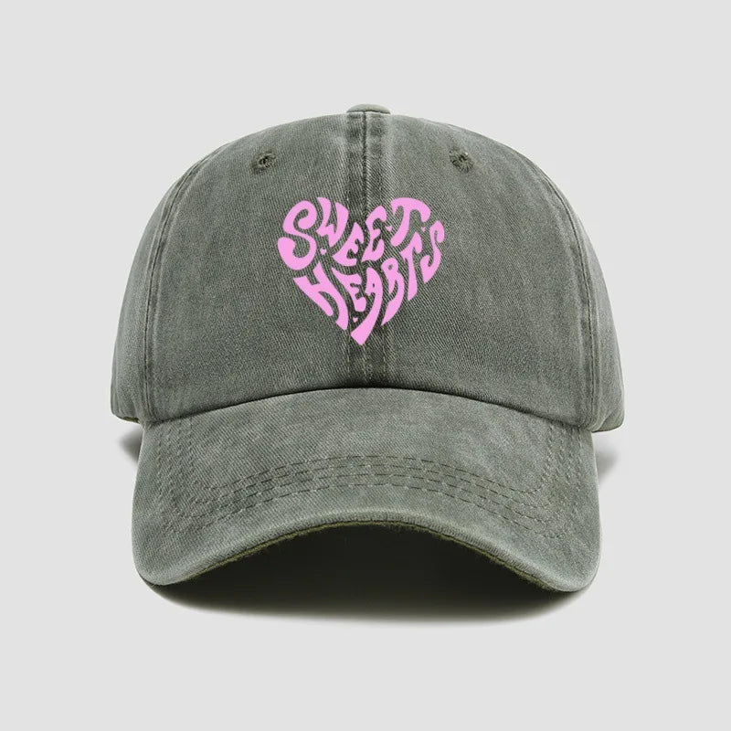 Pink Heart Shaped Letter Printed Baseball Cap Versatile For Daily