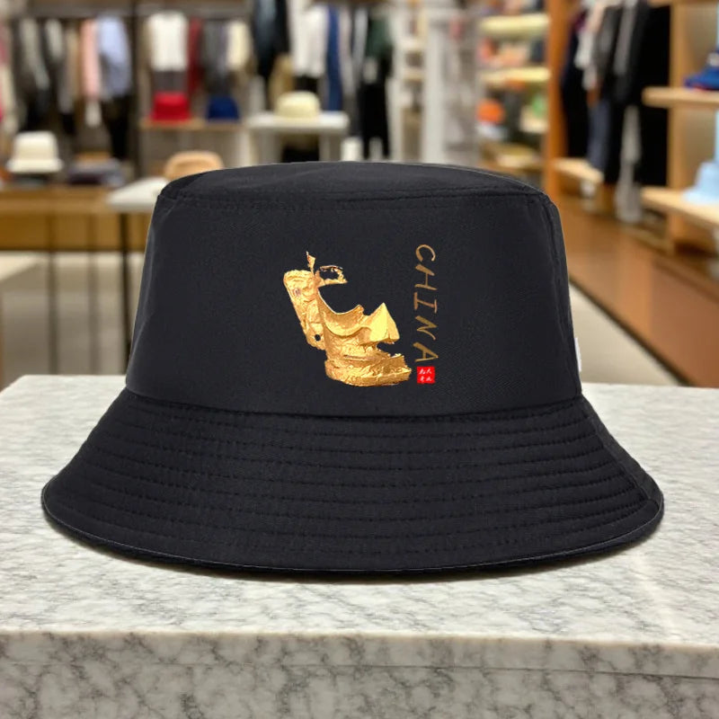 Golden Broken Mask Pattern Lightweight Foldable Outdoor Bucket Hat