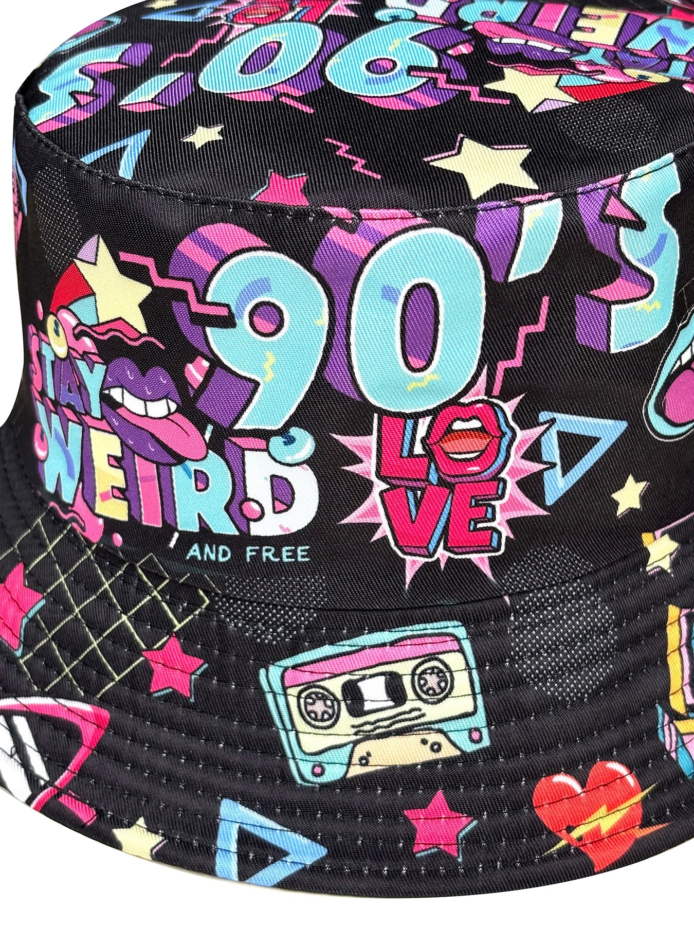 Abstract Personality Tape Print Black 90S Style Bucket Hat