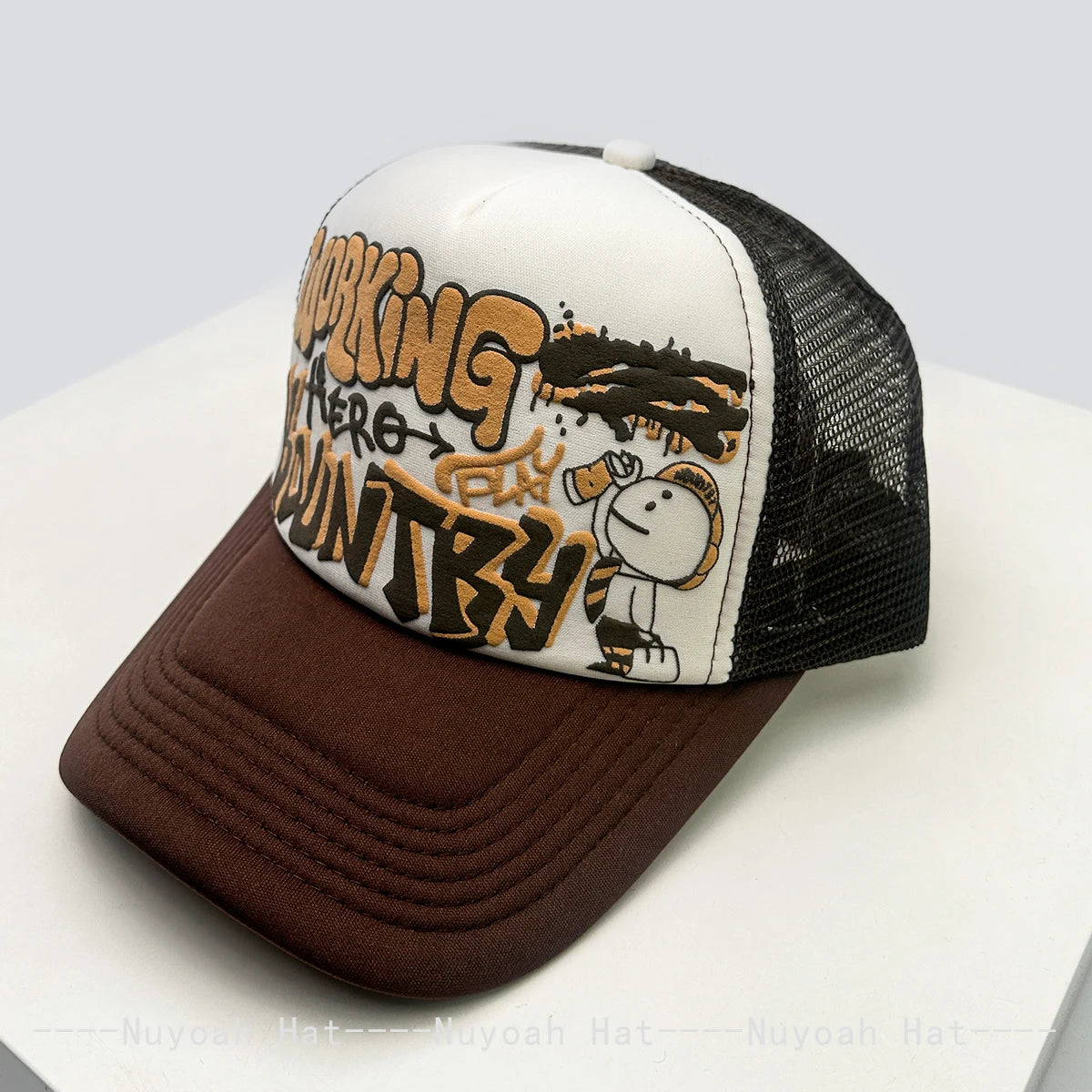 Cartoon Graffiti Printed Colorblock Mesh Snapback Cap