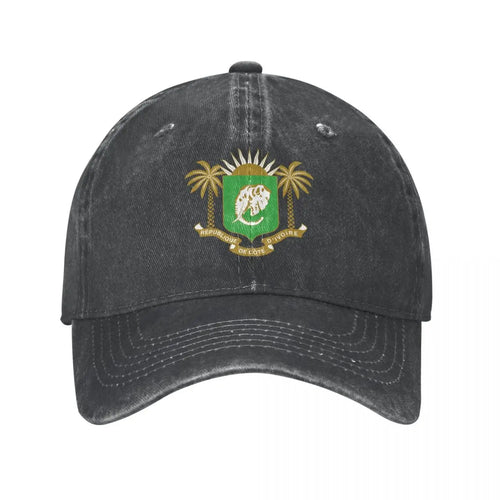 Men Baseball Cap Cote Emblem Charcoal Washed Denim