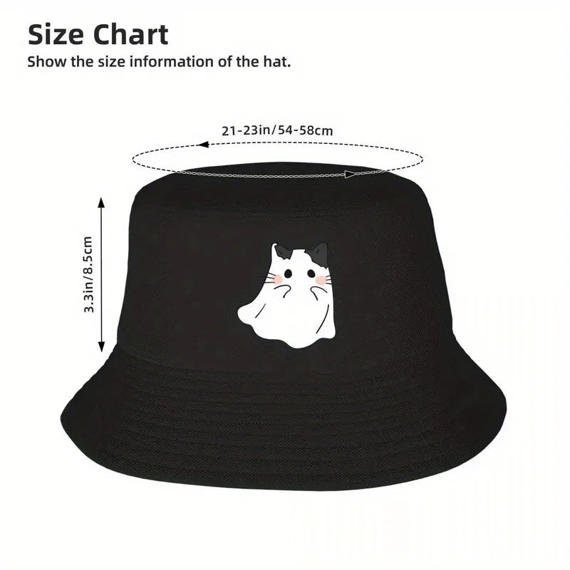 Cute Ghost Cat Print Bucket Hat