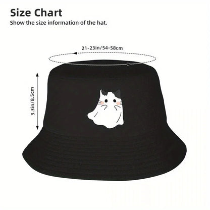 Cute Ghost Cat Print Bucket Hat