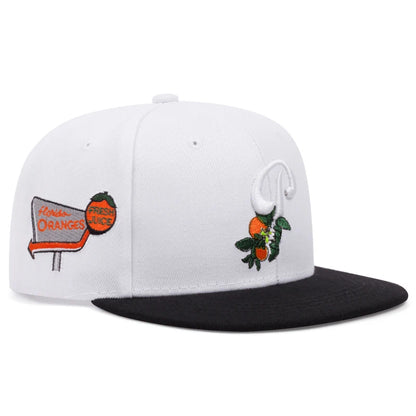 P Leaf Fruit Embroidered Flat Brim Snapback Cap