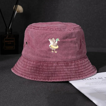 Vintage Graffiti Duck Print Bucket Hat