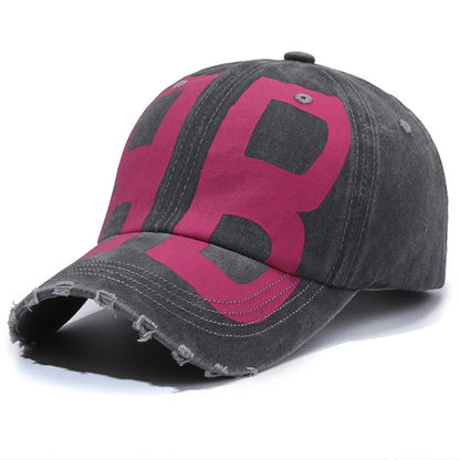 New Unisex BB Letter Printed Distressed Washed Hole Baseball Cap