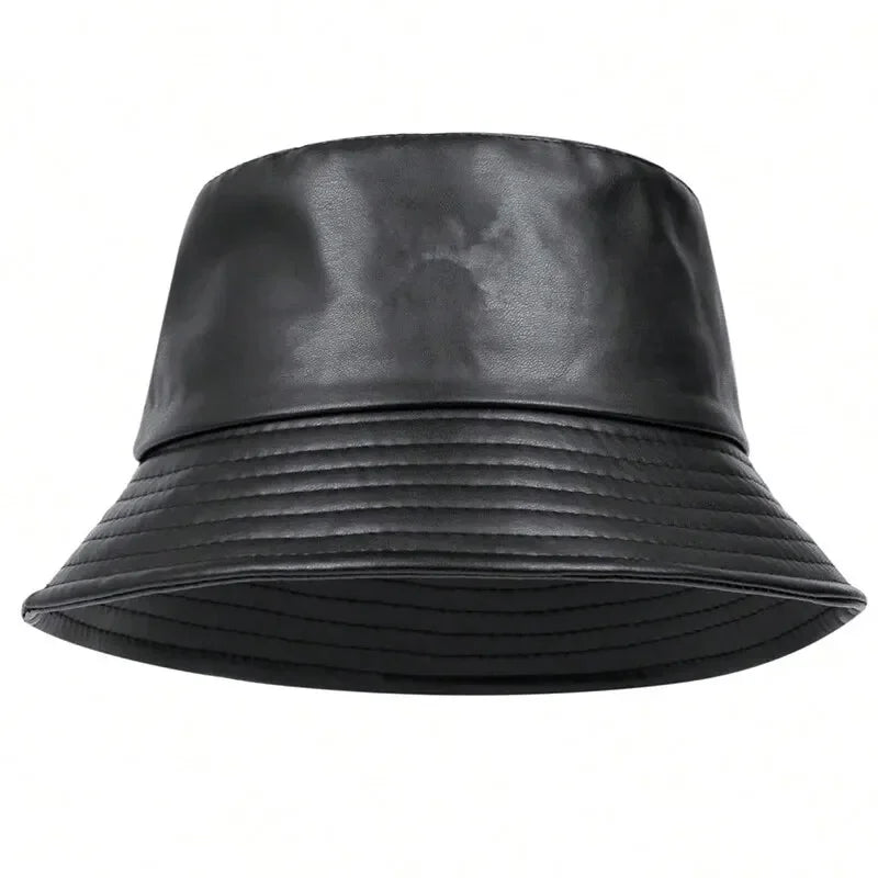 Unisex Solid Color Personality Pu Leather Bucket Hats