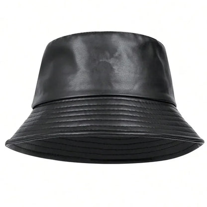 Unisex Solid Color Personality Pu Leather Bucket Hats