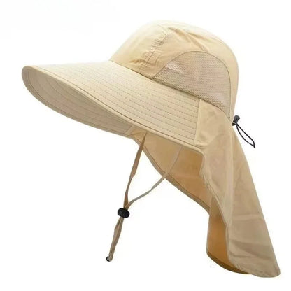 Wide Brim UV Protection Bucket Hat With Neck Flap