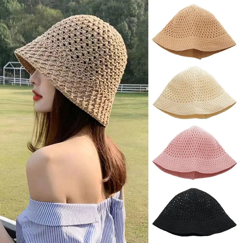 Summer Breathable Hollow Knitted Bucket Hats