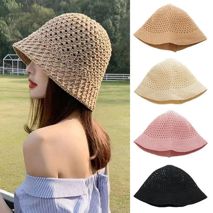 Summer Breathable Hollow Knitted Bucket Hats