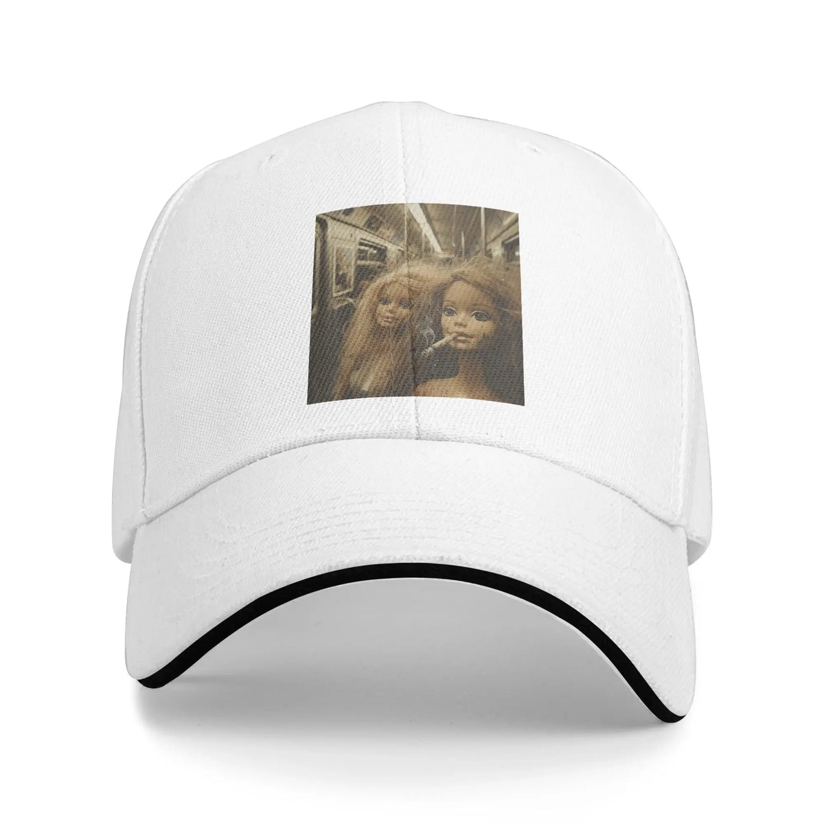 Distressed Smoking Doll Meme Print Baseball Cap