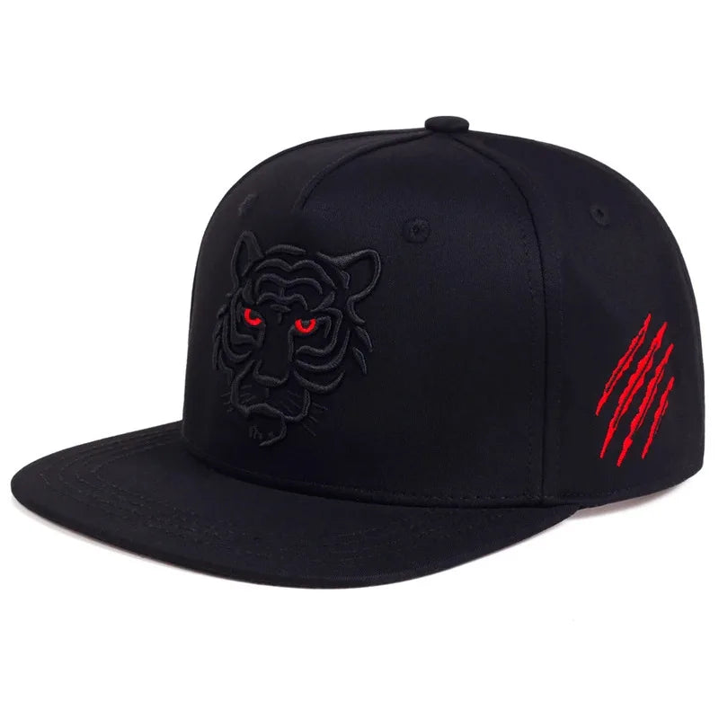 Black Tiger Embroidered Cotton Trucker Snapback cap